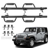 3" Running Boards Bolt-on Side Steps for 2018-2024 Jeep Wrangler JL 4 Door, Black Powder Coated Nerf Bar